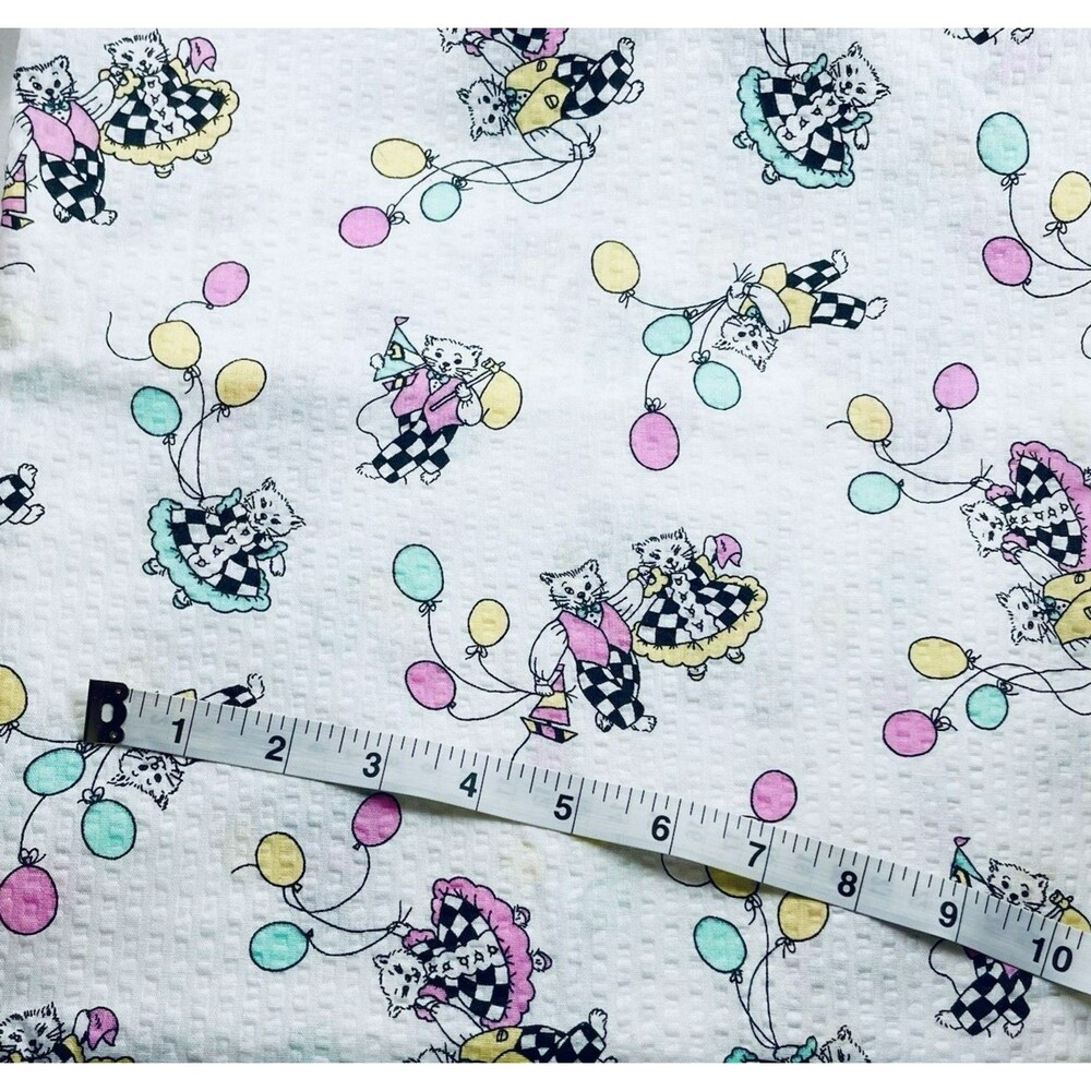 Vintage Wamsutta Fancy Cats with Balloons Seersucker Fabric Novelty Seersucker